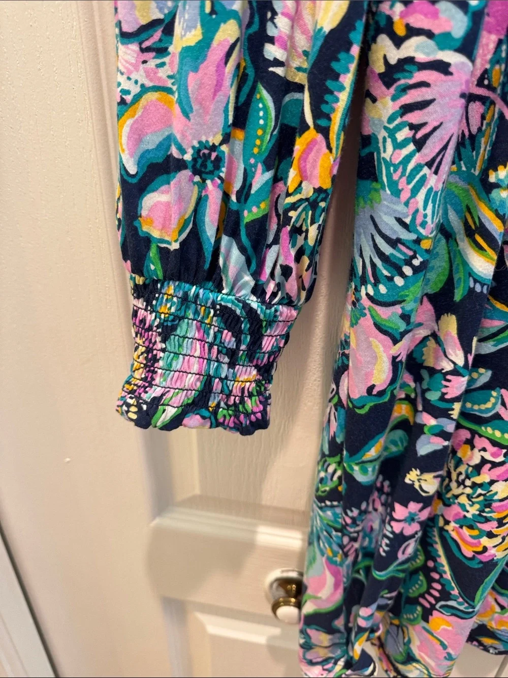 Lilly Pulitzer Navy Multicolor Floral Long-Sleeve Dress